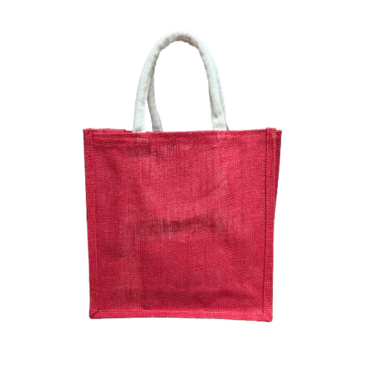 Handmakers Red Transparent Jute Bag 12x12x5 Inch Pack of 50
