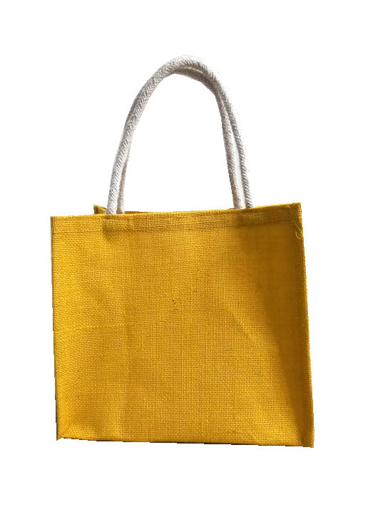 Handmakers Yellow Jute Gift Bags with Silver Lace – Eco-Friendly Reusable Tote for Return Gifts, Shopping & Daily Use – Pack of 10