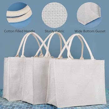 Handmakers White Plain Jute Bags for Return Gifts 12x15x5 inch (Pack of 50)
