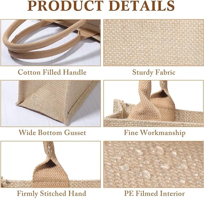 Handmakers Natural Plain Jute Bags Pack of 50 (13x11x5 inch)
