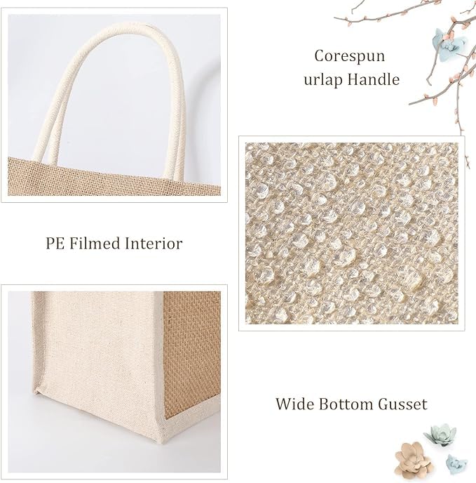 Handmakers Natural Plain Jute Bags for Return Gifts Pack of 50 (13x11x5 inch)