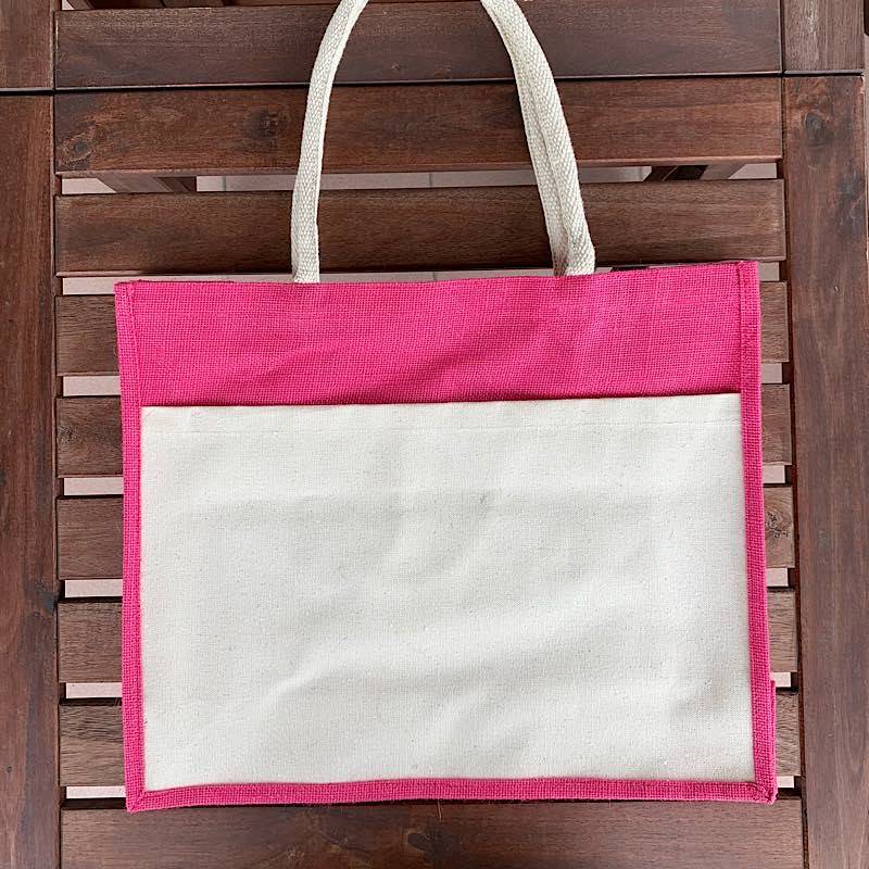 Handmakers Magenta Jute Bags with White Pocket – Pack of 12 Wedding Gift