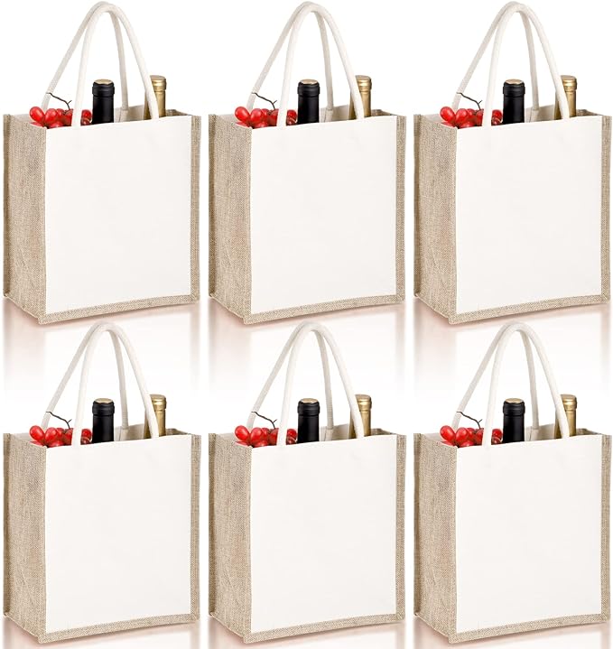 6 Pcs 6 Bottle Non Woven Wine Carrier with Divider Washable Reusable Tote Bag Portable Wine Gift Bag for Travel, Camping, Picnic