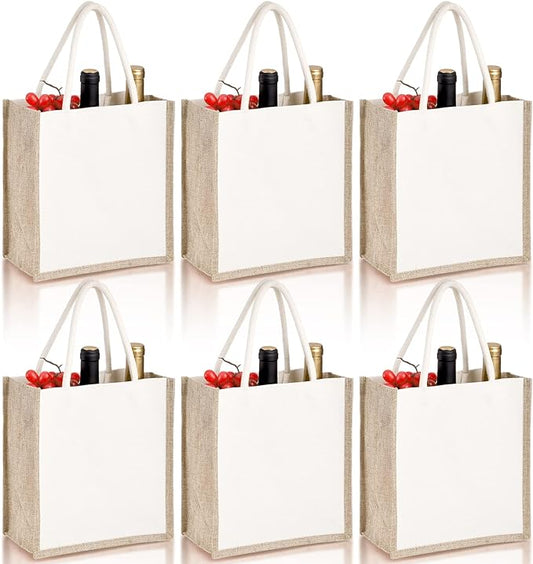 6 Pcs 6 Bottle Non Woven Wine Carrier with Divider Washable Reusable Tote Bag Portable Wine Gift Bag for Travel, Camping, Picnic