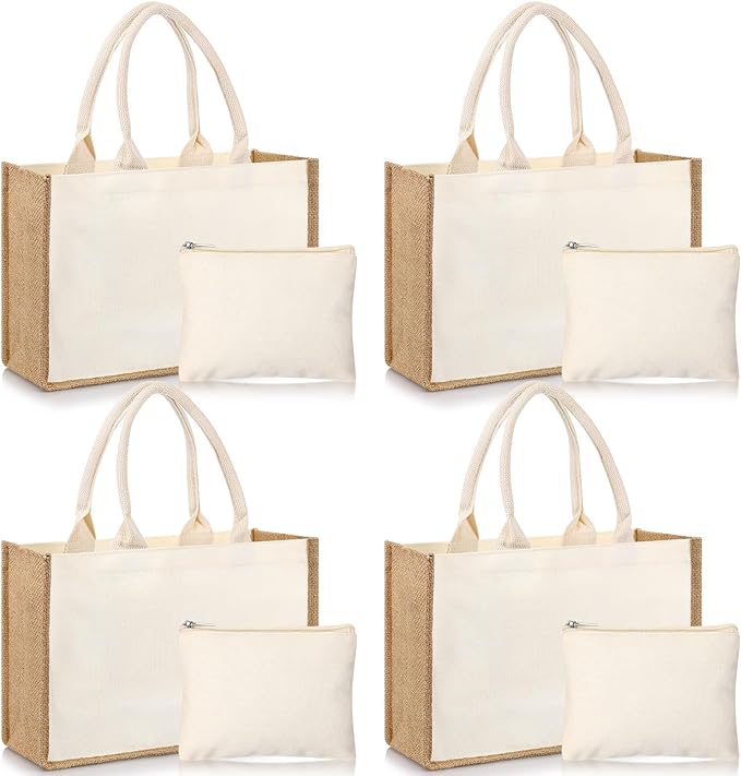 Tote Bags Jute Tote Bags with Handles Reusable Blank Canvas Grocery Bag for Women Bridesmaid Wedding Gift DIY Beach Shopping,