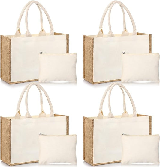 Tote Bags Jute Tote Bags with Handles Reusable Blank Canvas Grocery Bag for Women Bridesmaid Wedding Gift DIY Beach Shopping,