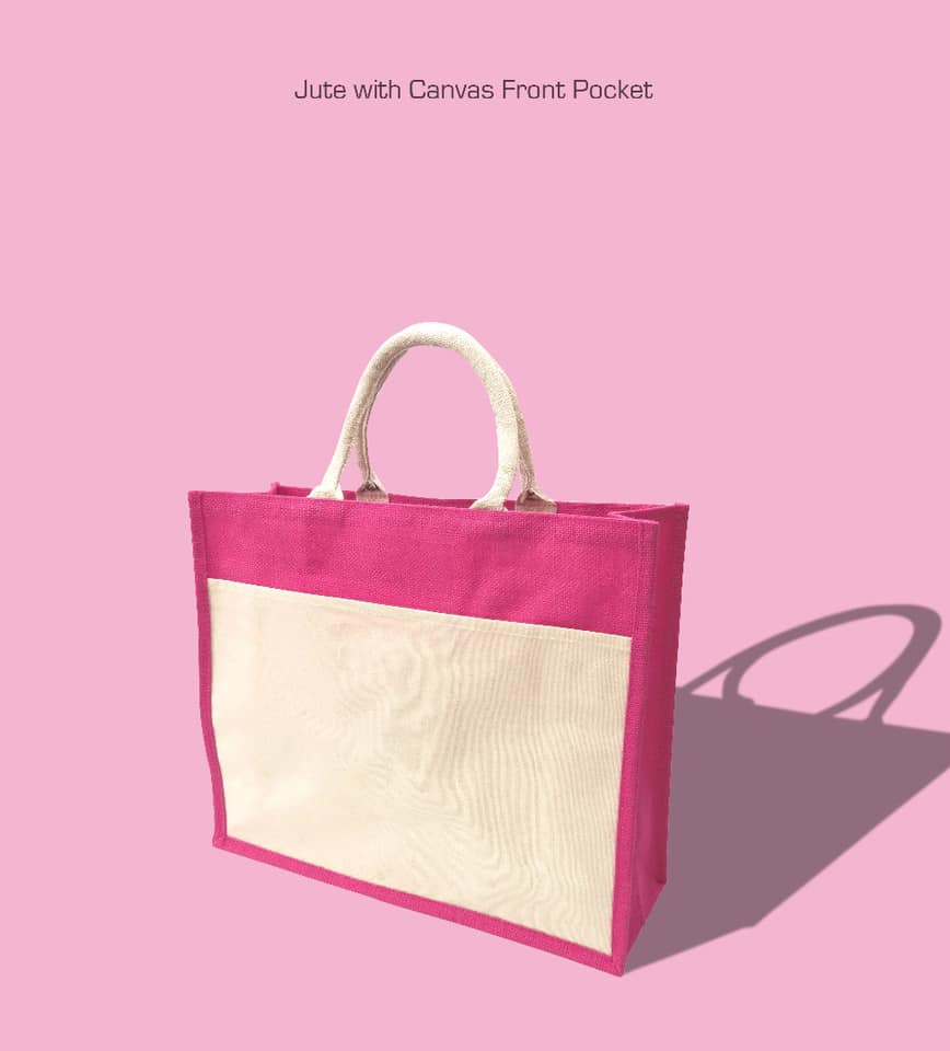 Handmakers Magenta Jute Bags with White Pocket – Pack of 12 Wedding Gift