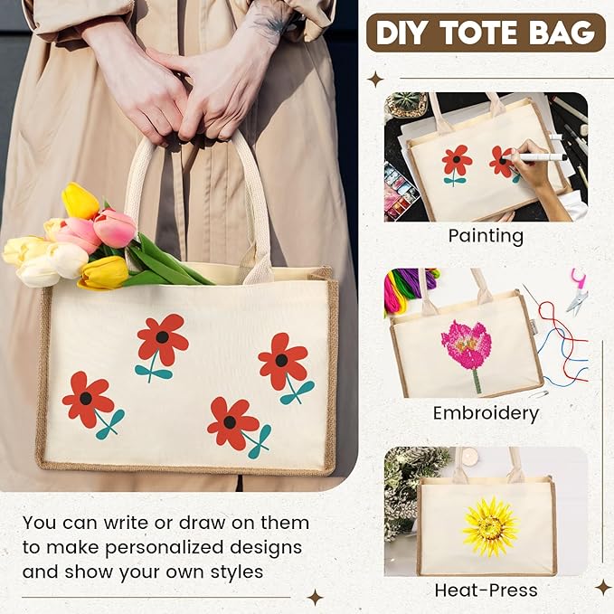 Handmakers Jute Tote Bags with Pouches – Set of 4 | Wedding & DIY Gifts