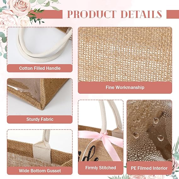 Pack of 20 Bride & Bride Tribe Jute Tote Bags by Handmakers | Wedding Welcome Gift Bags with Handle & Ribbon for Bridal Showers & Bachelorette Parties