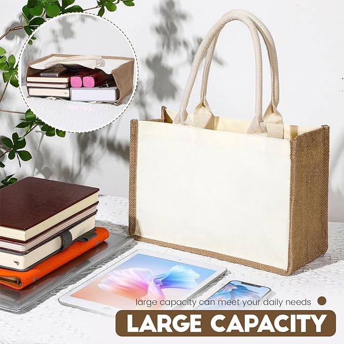 Handmakers Jute Tote Bags with Pouches – Set of 4 | Wedding & DIY Gifts