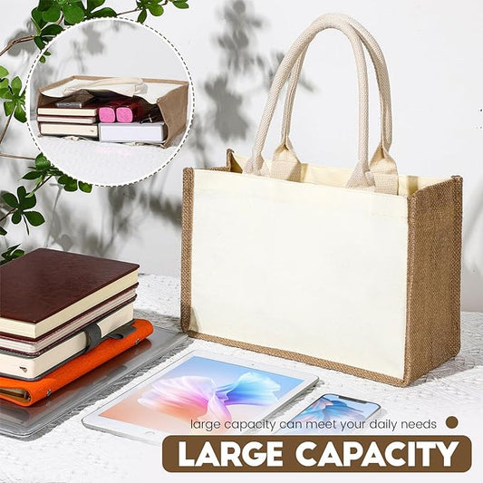 Handmakers Jute Tote Bags with Pouches – Set of 4 | Wedding & DIY Gifts