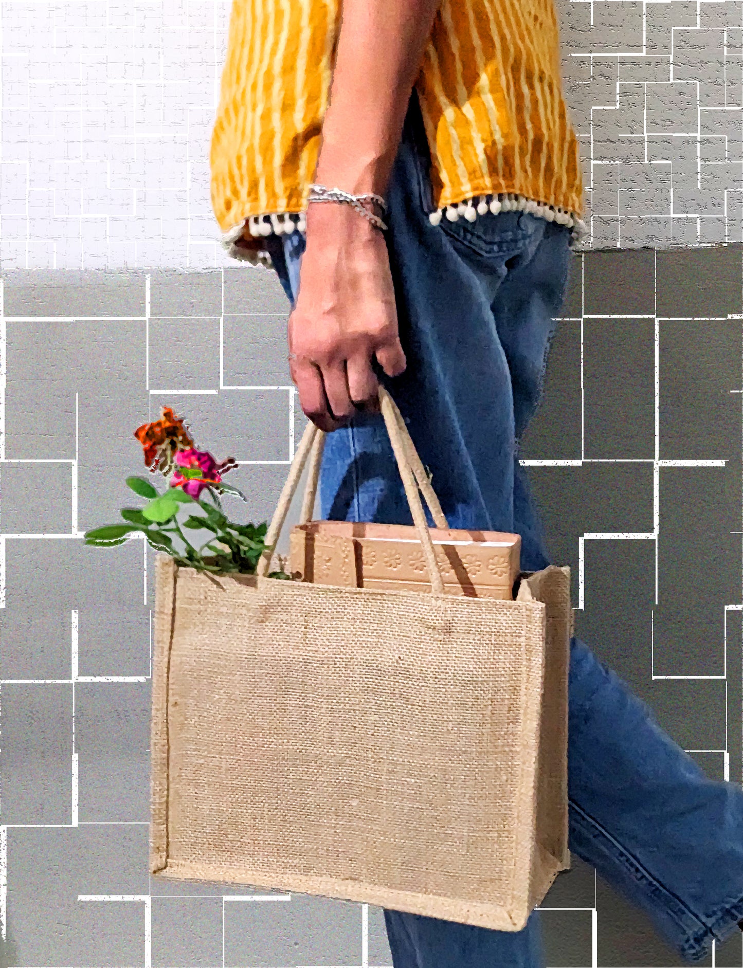 DIY Linen Totes Handbags Casual Travel Beach Shopping Vacation Top-Handle Lunch Box Bag