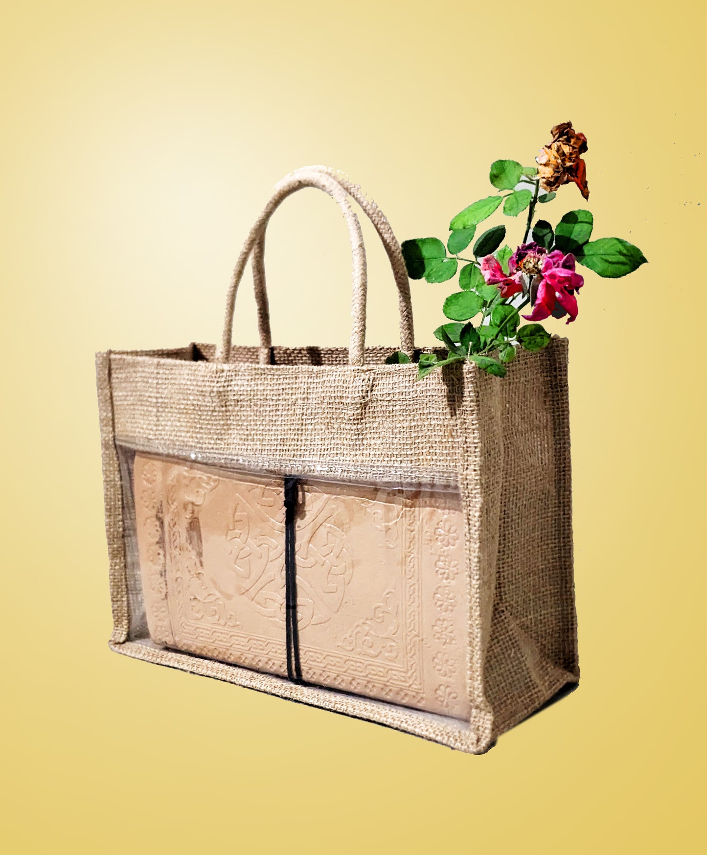 Handmakers Transparent Mini Jute Gift Bags with Window – Handmade Favour Bags for Weddings, Engagements & Return Gifts