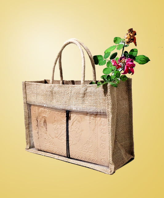 Handmakers Transparent Mini Jute Gift Bags with Window – Handmade Favour Bags for Weddings, Engagements & Return Gifts