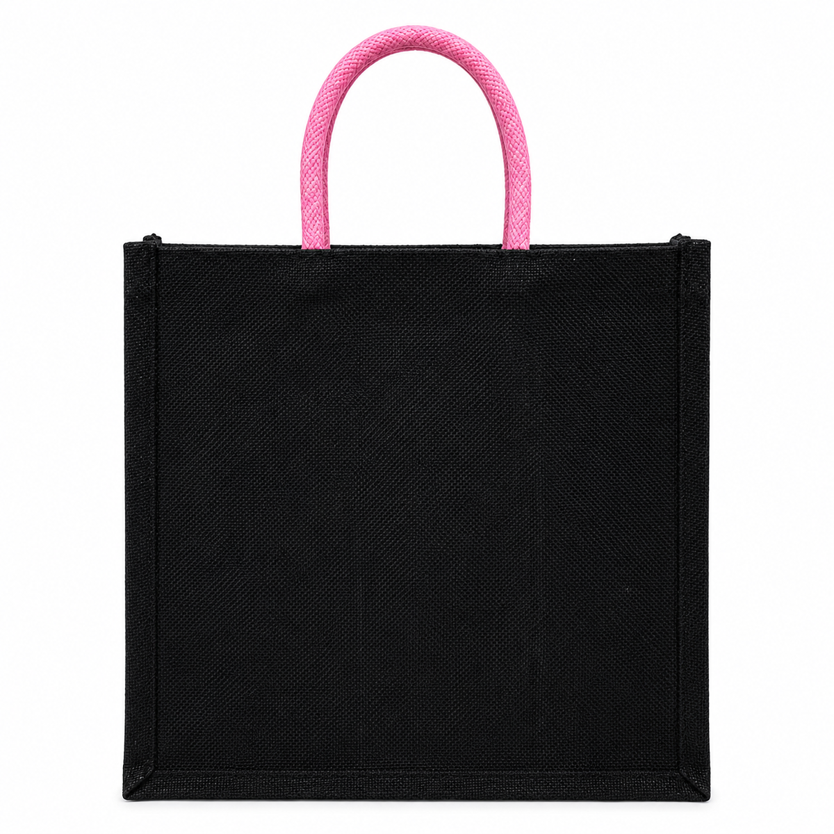 Handmakers Black & Pink Jute Tote Bag 12x12x5 Inch | Stylish Eco-Friendly Shopping, Gift & Wedding Bag