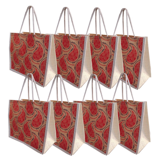 Handmakers Printed Jute Bags for Return Gifts, Room Hampers Pack of 50 ( 13x11x5 Inch)