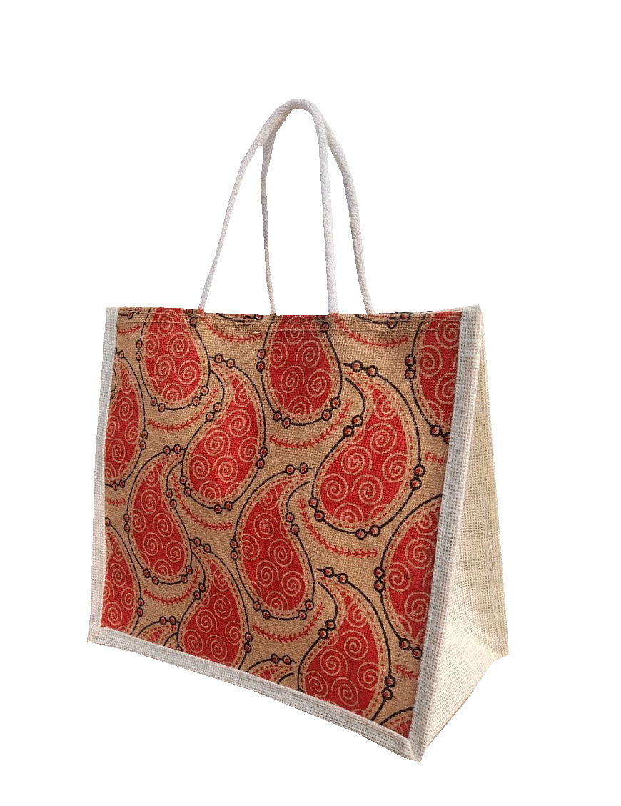 Handmakers Printed Jute Bags for Return Gifts, Room Hampers Pack of 50 ( 13x11x5 Inch)