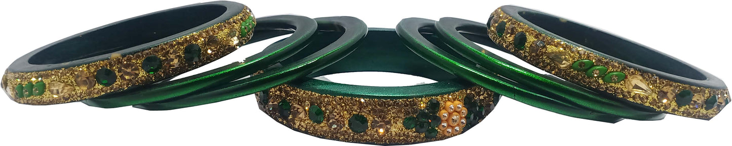 Enthic Traditional Rajasthani Bradal And Partywear Lac Bangles For Women in Green Color set of (7+7)