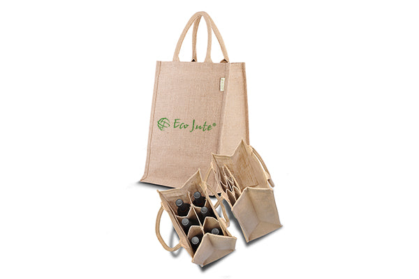 Handmakers Natural Jute Bottle Bag for water , Wine Pack of 2
