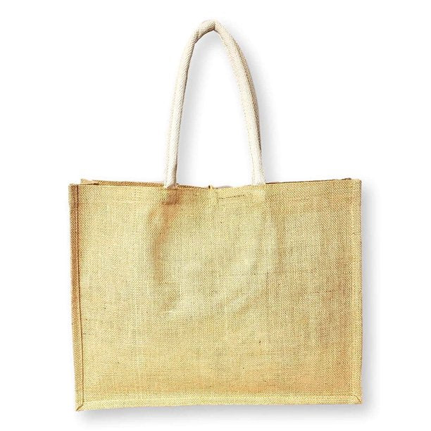 Handmakers Jute Bag with Canvas Pocket & Wooden Button | Reusable Burlap Tote for Grocery, Gifts & Beach | Eco-Friendly Shopping Bag for Women