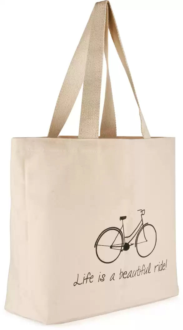 Handmakers Canvas Black Printing Hand Bag for Daily Shopping Use set of 2