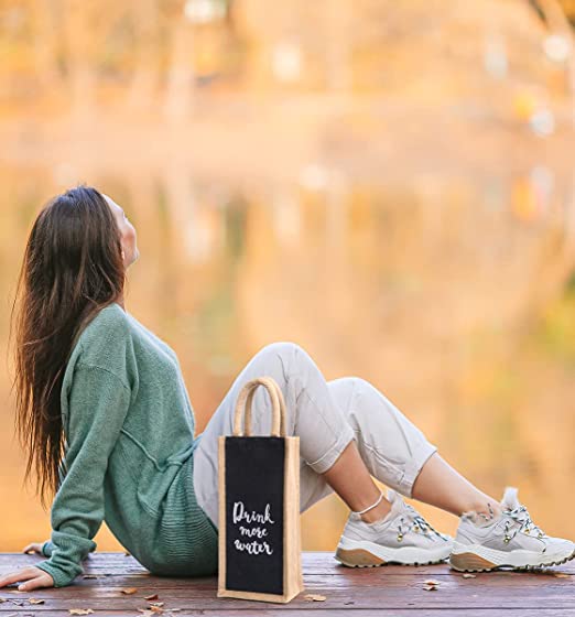 Handmaker Jute Water Bottle Bag for 1LTR with black color (Pack of 2)