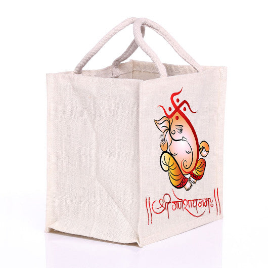 Natural handmade pure jute Bags With Ganesha Design (Set of 4)