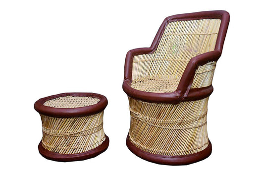 Natural Weaving Mudda Chair With Mudda Stool SET