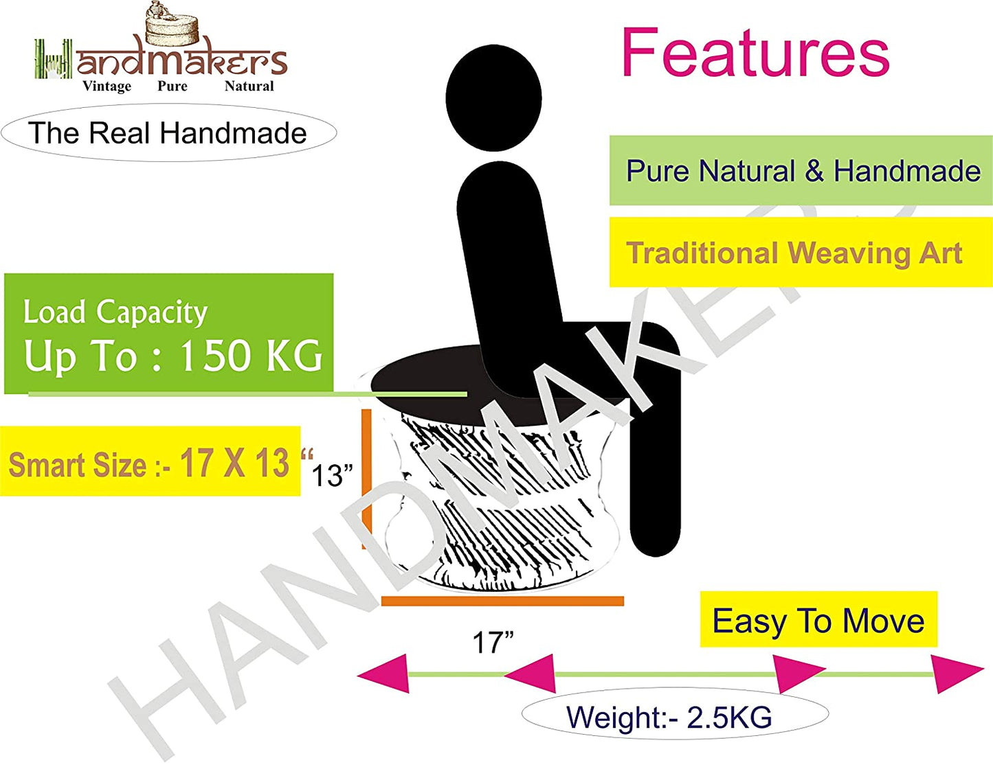 Handmakes Black & White Comfortable Relaxing Bamboo Mudda Stool