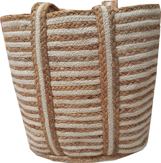 Handmakers Women's Jute White and Beige Handbag