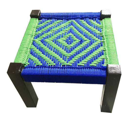 Handmakers Wooden Stool with Blue and Green Color