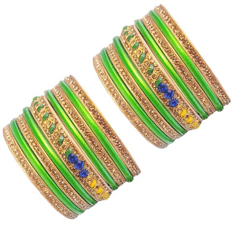 Enthic Traditional Rajasthani Bradal and Partywear Lac Bangles For Women in Green Color set of (7+7)