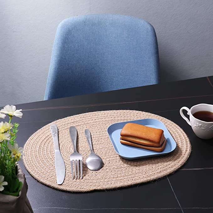 Handmakes Natural Beige Hamp dining Table Placemats for (Set of 6)