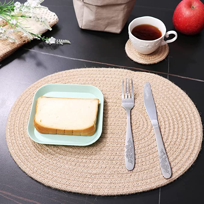 Handmakes Natural Beige Hamp dining Table Placemats for (Set of 6)