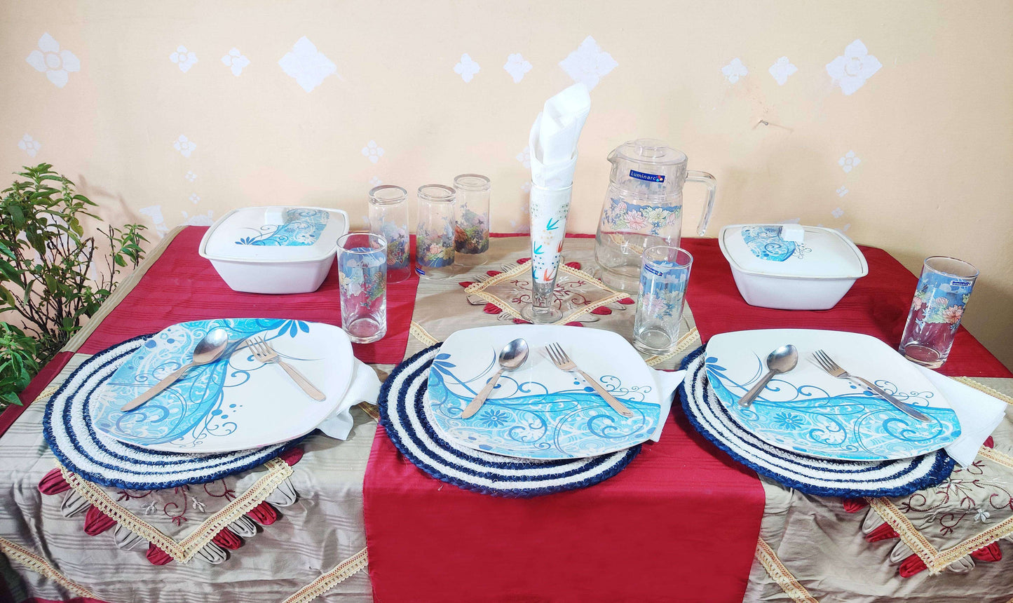 Jute Place Mats With White and Blue SET of 4 Pcs- 30 CM