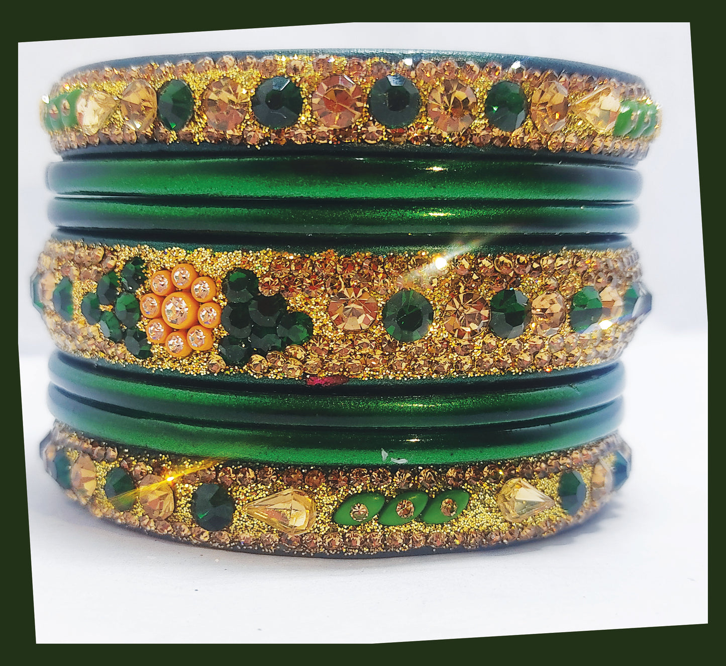 Enthic Traditional Rajasthani Bradal And Partywear Lac Bangles For Women in Green Color set of (7+7)