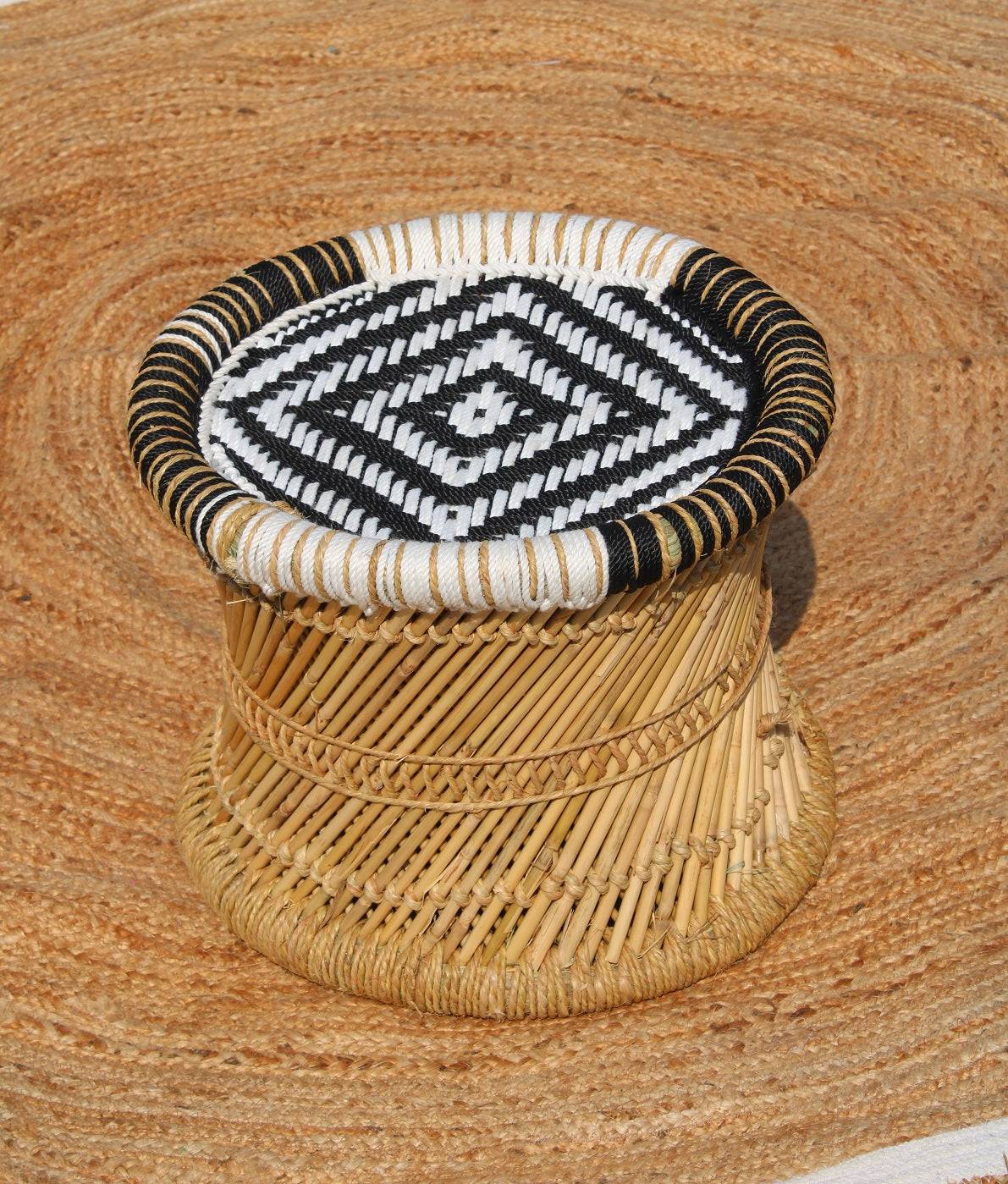 Bamboo stool with Black white color