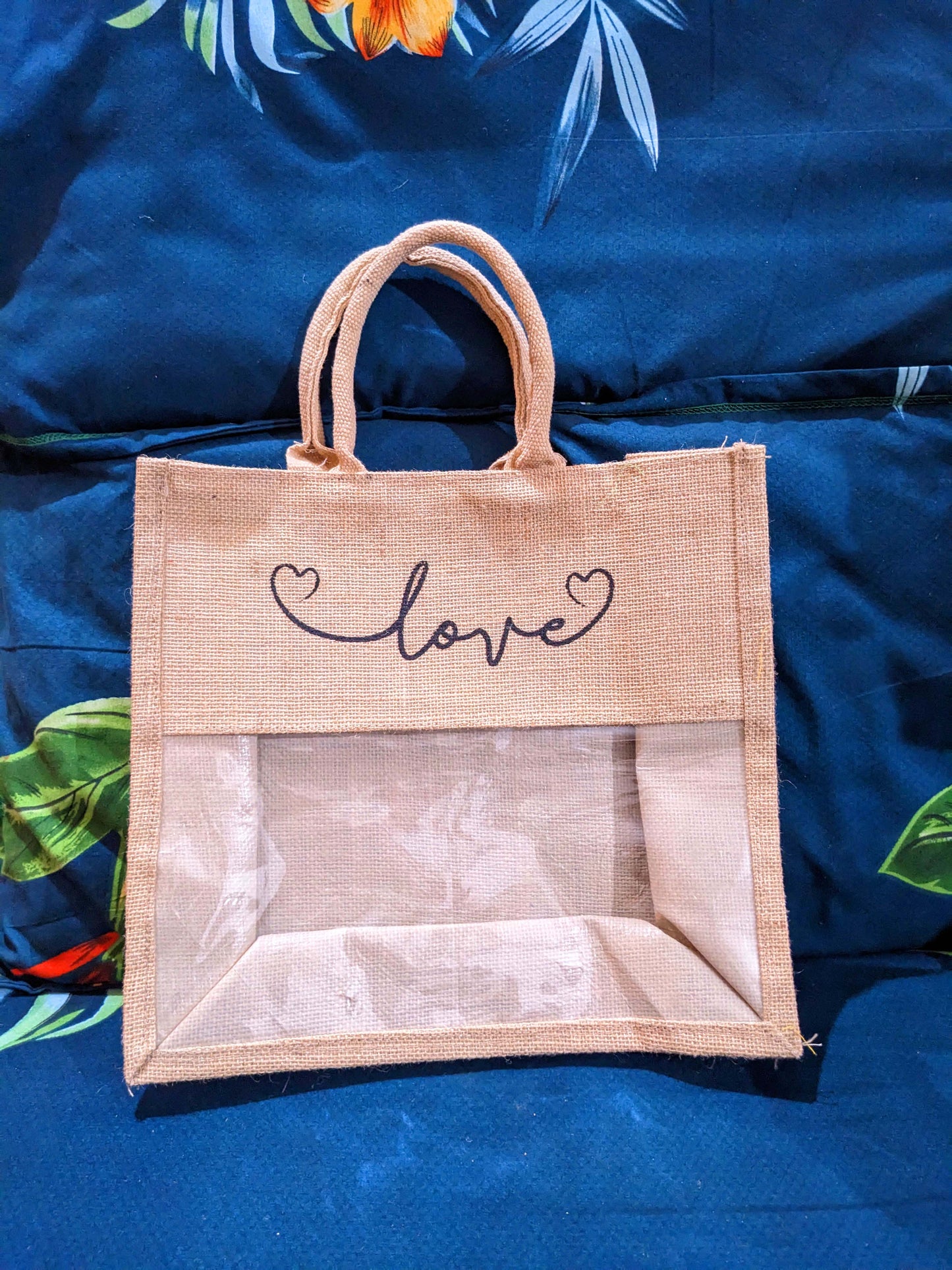 Pack of 10 Transparent Large Size Jute Bag for Returng Gifts 13X12x6 inch