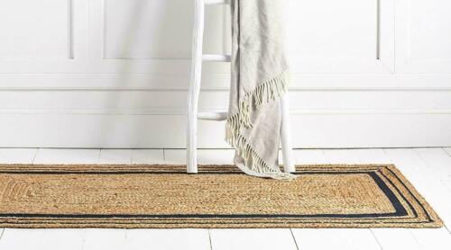 Handmakers!Black and beige with black border rectangal carpet runner