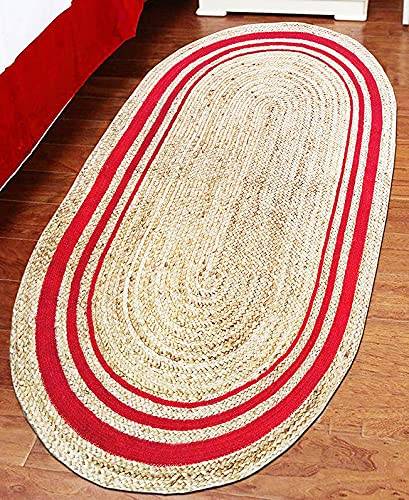 Natural Jute Area Oval shape carpet with red color