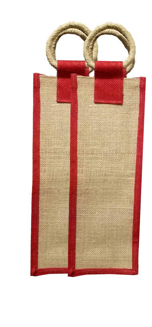 Handmakers Red and Beige  jute water bottle bag  Pack of 2