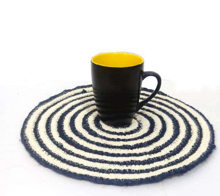 Jute Place Mats With White and Blue SET of 4 Pcs- 30 CM