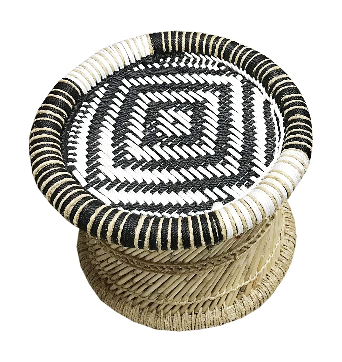 Handmakes Black & White Comfortable Relaxing Bamboo Mudda Stool