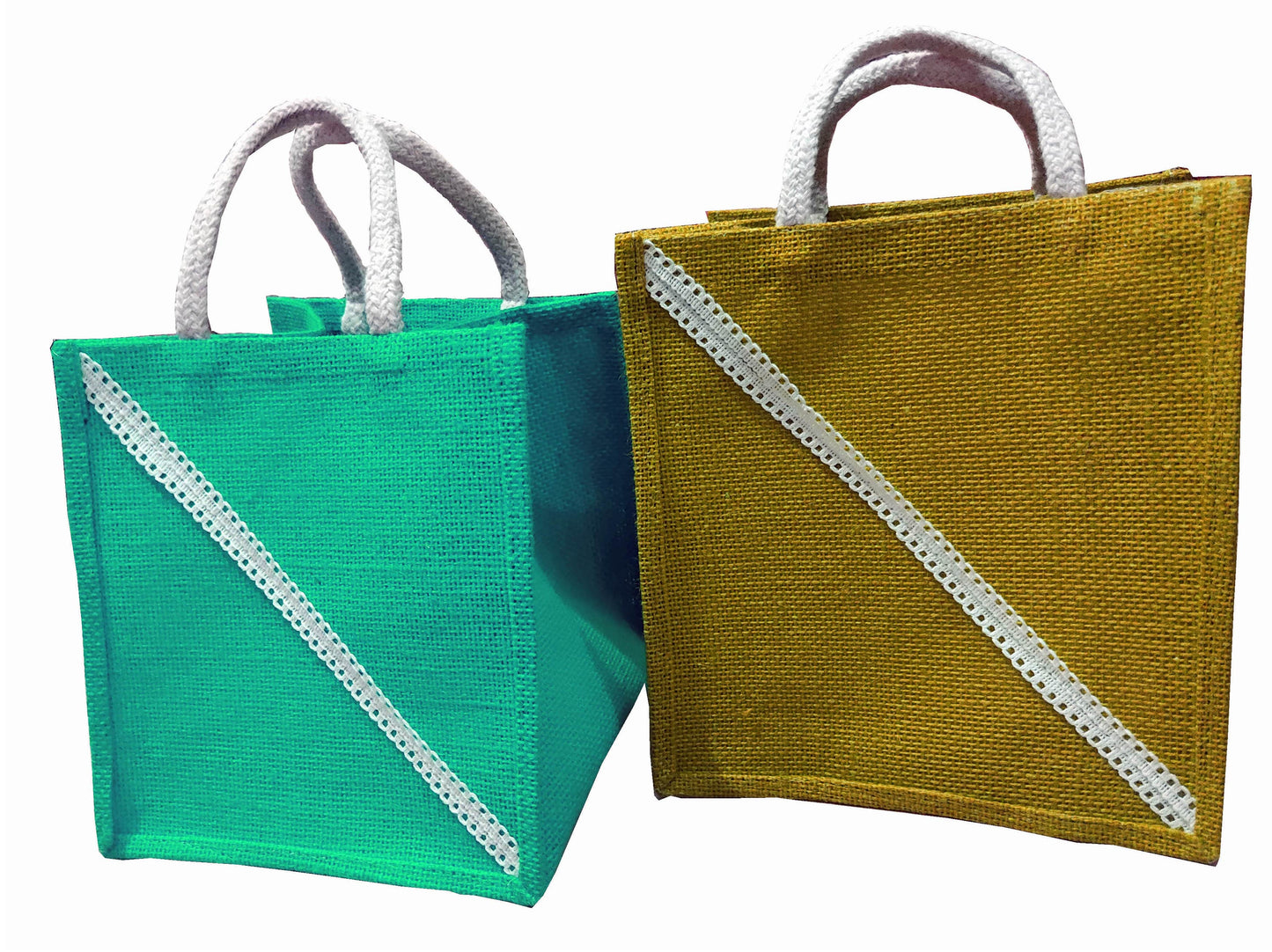 Handmakers Small Jute Gift Bags with Blue Green color for Gifts (Set of 2)