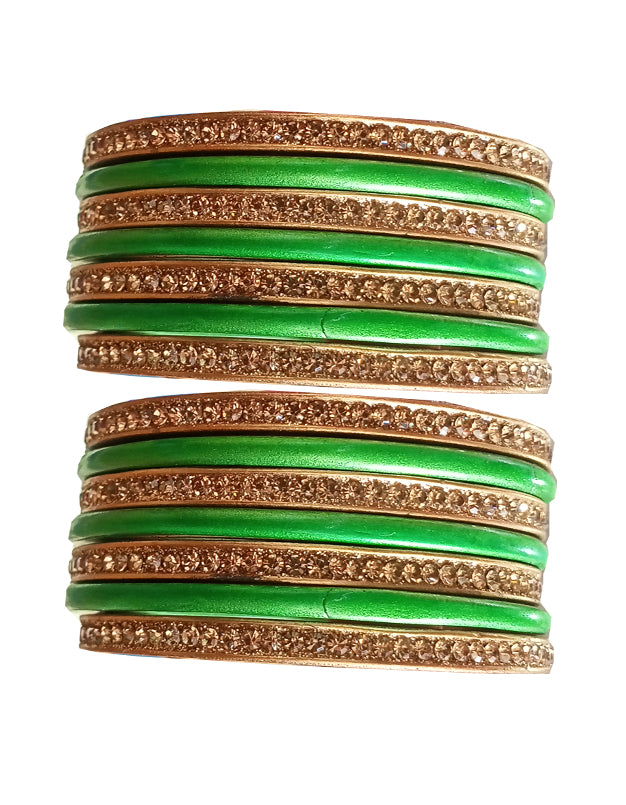 Handmakers ! Green With Golden Lac Traditional Bangles for Women And Girls (Pack of 8)