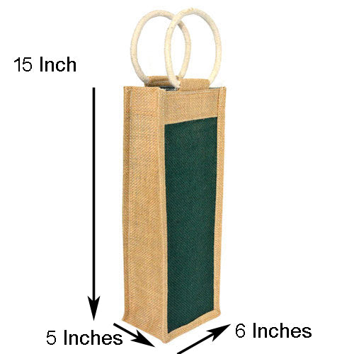 Handmaker Jute Water Bottle Bag for 1LTR with Green Color (Pack of 2)