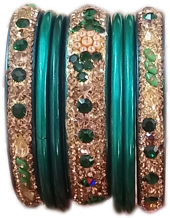 Enthic Traditional Rajasthani Bradal And Partywear Lac Bangles For Women in Green Color set of (7+7)