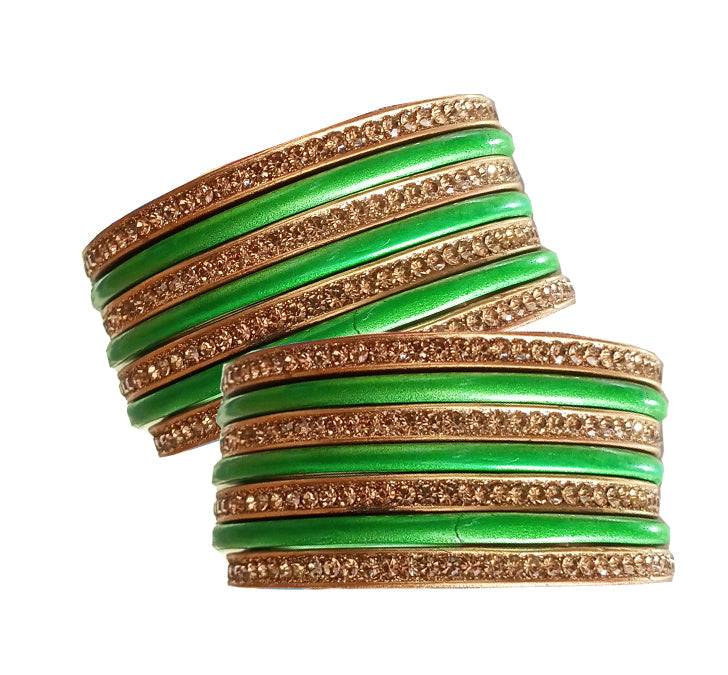 Handmakers ! Green With Golden Lac Traditional Bangles for Women And Girls (Pack of 8)