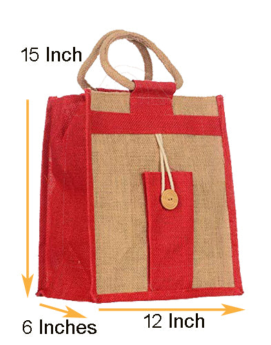 Natural pure Jute Handbags and bottle bags With Red Color