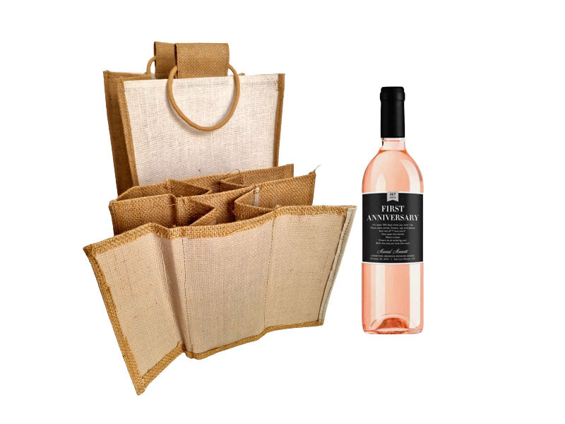 Handmakers Natural Jute 6 Wine Bottle Bags set of 2